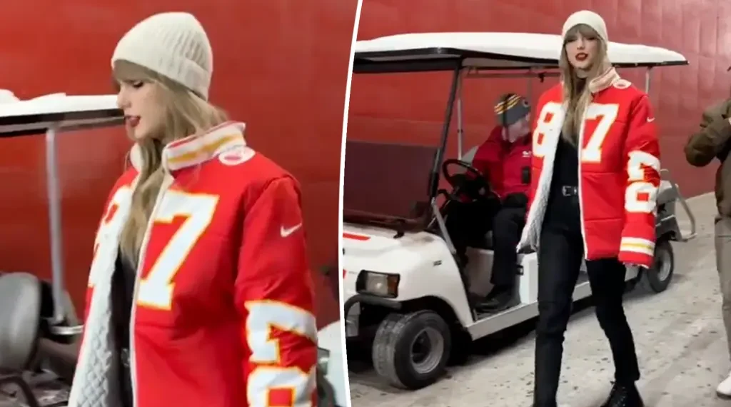 Taylor Swift Spotted In Crazy Custom Travis Kelce Jacket For NFL Playoffs [VIDEO]