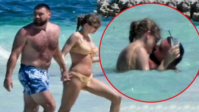 Look : Taylor Swift and Travis Kelce face criticism after they got hot and heavy in the Bahamas , making out in the water while they were stripped down to their bathing suits ... and it's a familiar sight. as angry fan argue them to get a room